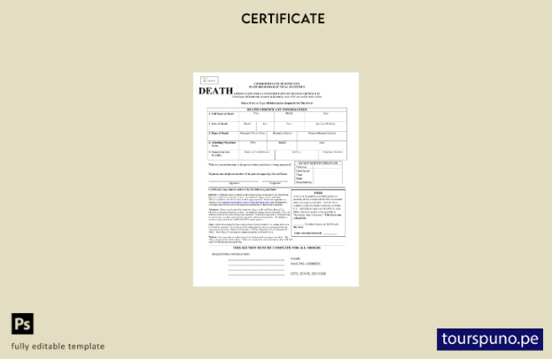 listo para imprimir plantilla de certificado de defunción de la Commonwealth of 